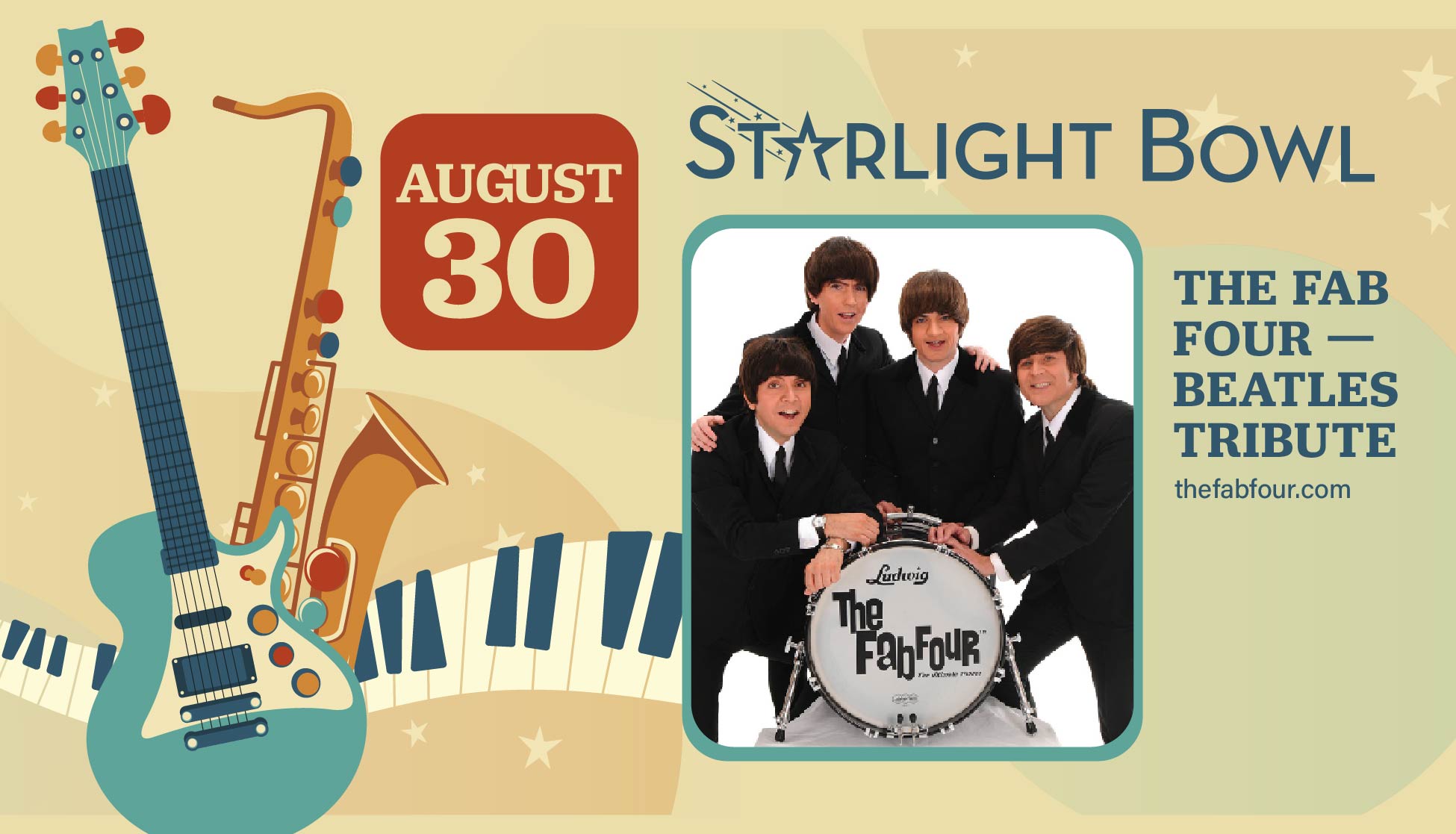 The Fab Four — Beatles Tribute — rescheduled to Sunday, August 30, 2026 at Starlight Bowl